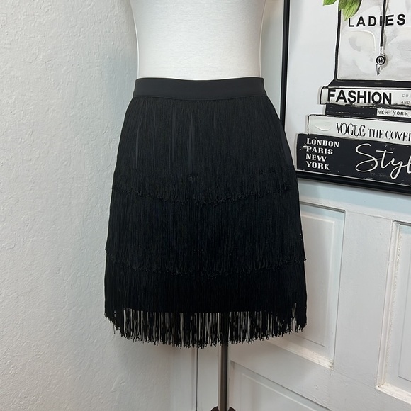 Aritzia Babaton Mirage Black Fringe Mini Skirt Size 4 - Picture 1 of 9